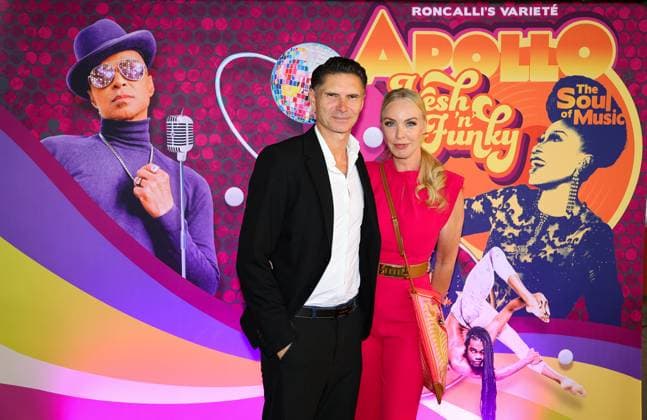 Roncalli s Apollo Variete Fresh n Funk premiere performance Ex national player and soccer coach Thomas Brdaric and his wife Antje Brdaric were thrilled by the show Düsseldorf Apollo NRW Germany