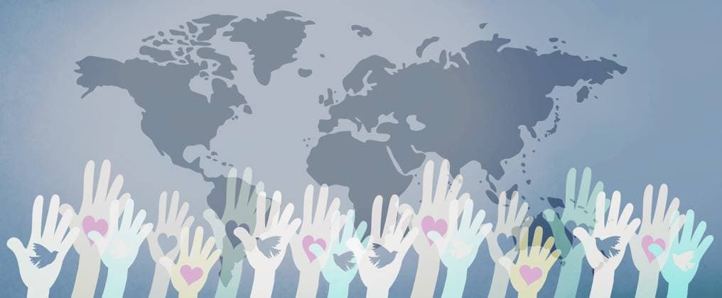 Hand mit Taube und Herz, Internationaler Friedenstag, Glaube, Freiheit, Konzept der Nächstenliebe und Hilfe, humanitäre Hilfe, Weltkarte Hand with dove and heart, international peace day, faith, freedom, charity and help concept, humanitarian aid, world map Copyright: imageBROKER BeritxKessler ibxiqx14544536.jpg