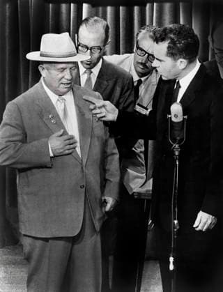 March 3, 2016, Moscow, Russia: U.S. Vice President Richard M. Nixon gesturing with his finger towards Soviet Premier Nikita Khrushchev during televised debate, known as the Kitchen Debate , at the American National Exhibition, Moscow, Soviet Union, White House Photo Office, July 27, 1959 Moscow Russia - ZUMAg145 20160303_zap_g145_003 Copyright: xJTxVintagex