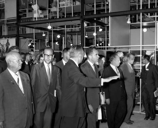 March 3, 2016, Moscow, Russia: Soviet Premier Nikita Khrushchev and U.S. Vice President Richard M. Nixon touring the American Exhibition at Sokolniki Park, Moscow, Soviet Union, White House Photo Office, July 27, 1959 Moscow Russia - ZUMAg145 20160303_zap_g145_005 Copyright: xJTxVintagex