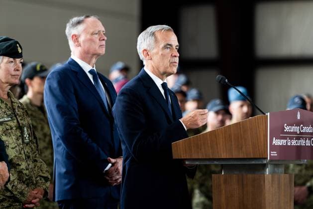 August 8, 2025, Trenton, On, Canada: Prime Minister Mark Carney speaks during a press conference at Canadian Forces Base (CFB) 8 Wing Trenton in Trenton, Ont., on Friday, Aug. 8, 2025. Trenton Canada  - ZUMAc35_ 20250808_zaf_c35_032 Copyright: xSpencerxColbyx