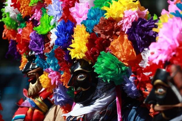 International Day of the World s Indigenous Peoples in Mexico MEXICO CITY, MEXICO - AUGUST 09: Masked men take part in a parade called Mega Calenda marking the International Day of the World s Indigenous Peoples, at Reforma avenue, in Mexico City, Mexico on August 09, 2025. Hundreds of people took part in the traditional annual parade where members of indigenous communities dressed in colorful indigenous clothing and masks dance and march to commemorate the International Day of the World s Indigenous Peoples in Mexico. Daniel Cardenas Anadolu Mexico City Mexico. Editorial use only. Please get in touch for any other usage.  Copyright: x2025xAnadoluxDanielxCardenasx