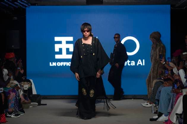 Africa Fashion Week London 2025 A model walks the catwalk in the I.N Official in collaboration with Meta AI show during Africa Fashion Week, London, UK, 09 August 2025. Africa Fashion Week London is celebrating its 15th anniversary as the world™s largest and longest-running showcase of African and African-inspired fashion. AFWL 2025 emphasizes ˜Heritage in Motion™ melding tradition with innovation., Credit:Olu Ogunshakin Avalon United Kingdom, London, London, 1 Kemble Street, WC2B 4AN  Copyright: xOluxOgunshakinx xAvalonx 1028704466