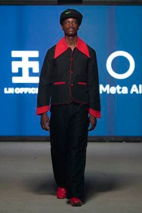Africa Fashion Week London 2025 A model walks the catwalk in the I.N Official in collaboration with Meta AI show during Africa Fashion Week, London, UK, 09 August 2025. Africa Fashion Week London is celebrating its 15th anniversary as the world™s largest and longest-running showcase of African and African-inspired fashion. AFWL 2025 emphasizes ˜Heritage in Motion™ melding tradition with innovation., Credit:Olu Ogunshakin Avalon United Kingdom, London, London, 1 Kemble Street, WC2B 4AN  Copyright: xOluxOgunshakinx xAvalonx 1028711056
