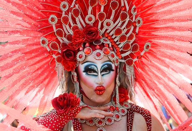 August 10, 2025, Montreal, Pq, Canada: A colourful participant entertains the crowd during the Pride parade in Montreal, Sunday, August 10, 2025. Montreal Canada  - ZUMAc35_ 20250810_zaf_c35_005 Copyright: xGrahamxHughesx