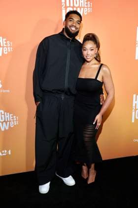 NEW YORK, NY - AUGUST 11: Karl-Anthony Towns and Jordyn Woods at the Highest 2 Lowest Premiere at Brooklyn Academy of Music on August 11, 2025 in New York City. Copyright: xWalikxGoshornx
