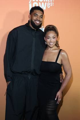 NEW YORK, NY - AUGUST 11: Karl-Anthony Towns and Jordyn Woods at the Highest 2 Lowest Premiere at Brooklyn Academy of Music on August 11, 2025 in New York City. Copyright: xWalikxGoshornx