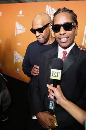 NEW YORK, NY - AUGUST 11: Denzel Washington and A$AP Rocky at the Highest 2 Lowest Premiere at Brooklyn Academy of Music on August 11, 2025 in New York City. Copyright: xWalikxGoshornx