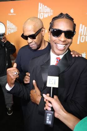 NEW YORK, NY - AUGUST 11: Denzel Washington and A$AP Rocky at the Highest 2 Lowest Premiere at Brooklyn Academy of Music on August 11, 2025 in New York City. Copyright: xWalikxGoshornx