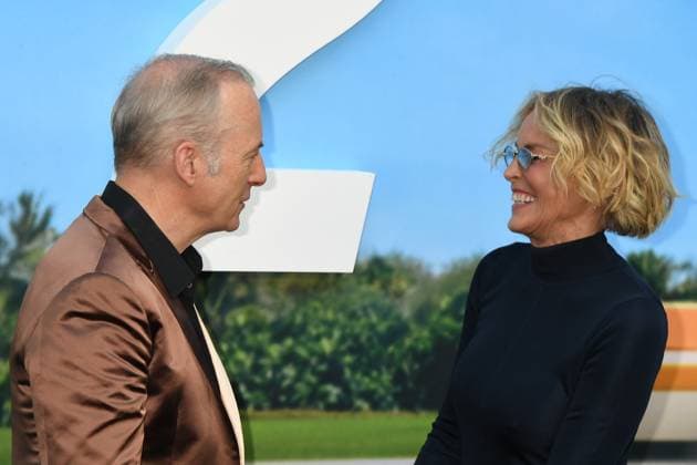 HOLLYWOOD, CA - AUGUST 11: Bob Odenkirk and Sharon Stone at the premiere of Universal Pictures ˜Nobody 2 at TCL Chinese Theatre on August 11, 2025 in Hollywood, California. Copyright: xJeffreyxMayerx