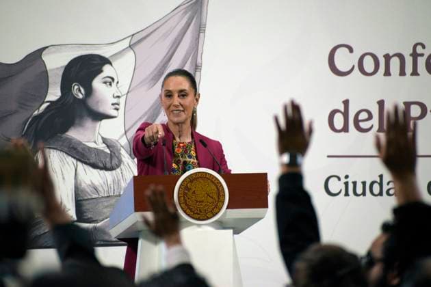 Mexican President Claudia Sheinbaum Pardo speaks during the security report at a briefing conference at National Palace. on August 12, 2025 in Mexico City, Mexico. Mexico City Mexico - ZUMAe321 20250812_zia_e321_006 Copyright: xLuisxBarronx