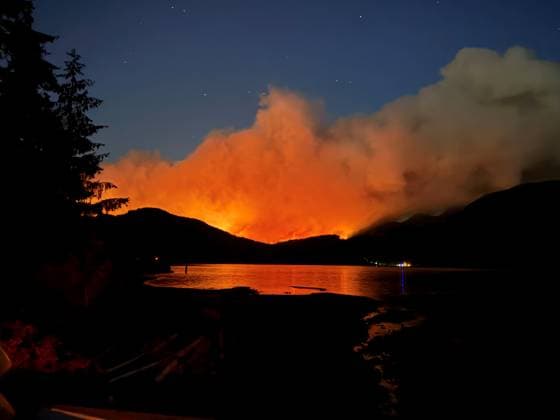 August 12, 2025, Port Alberni, Bc, Canada: A wildfire is seen burning about 16 kilometres south of Port Alberni, B.C., on Monday, Aug. 11, 2025. Port Alberni Canada  - ZUMAc35_ 20250812_zaf_c35_048 Copyright: xEvanxHammondx
