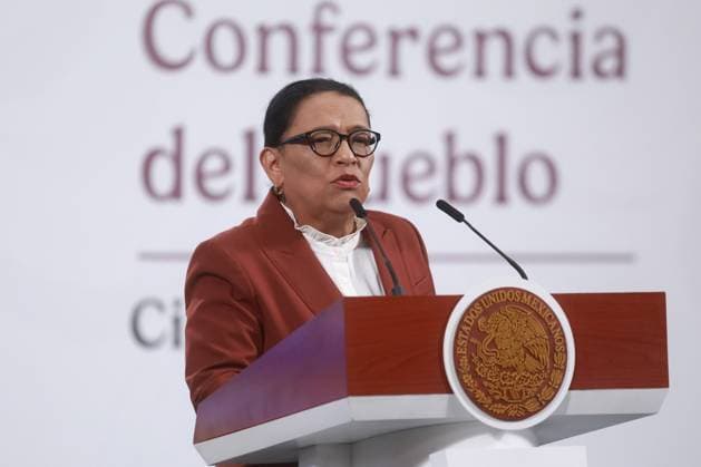 Mexican President Claudia Sheinbaum holds her daily press conference with the national security cabinet MEXICO CITY, MEXICO - AUGUST 12: Mexico s Interior Minister Rosa Icela Rodriguez speaks during a press conference, at the National Palace, in Mexico City, Mexico on August 12, 2025. Results of the national security strategy were presented during the press conference, included the seizure of weapons and drugs, the arrest of cartel members and a decrease in homicides. Daniel Cardenas Anadolu Mexico City Mexico. Editorial use only. Please get in touch for any other usage.  Copyright: x2025xAnadoluxDanielxCardenasx