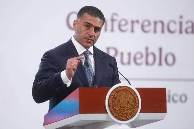 Mexican President Claudia Sheinbaum holds her daily press conference with the national security cabinet MEXICO CITY, MEXICO - AUGUST 12: Secretary of Security and Citizen Protection Omar Garcia Harfuch speaks during a press conference, at the National Palace, in Mexico City, Mexico on August 12, 2025. Results of the national security strategy were presented during the press conference, included the seizure of weapons and drugs, the arrest of cartel members and a decrease in homicides. Daniel Cardenas Anadolu Mexico City Mexico. Editorial use only. Please get in touch for any other usage.  Copyright: x2025xAnadoluxDanielxCardenasx