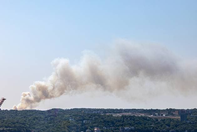 August 12, 2025, Halifax, Ns, Canada: A large billow of smoke from a wildfire near the Susies Lake Area of Halifax is seen, on Tuesday, Aug. 12, 2025. Halifax Canada  - ZUMAc35_ 20250812_zaf_c35_051 Copyright: xKellyxClarkx