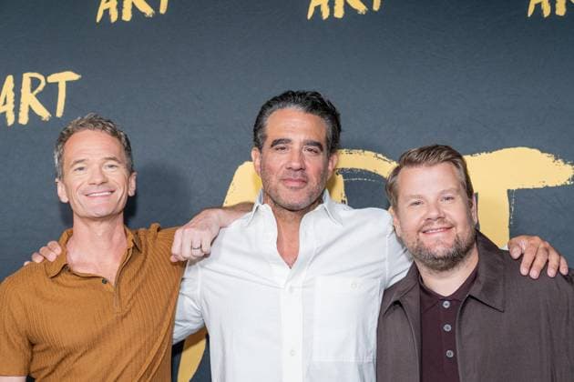 August 12, 2025, Bronx, New York, USA: Neil Patrick Harris, Bobby Cannavale and James Corden attend photocall for play ART on Broadway at Romer Hotel in New York, NY on August 12, 2025 Bronx USA - ZUMAr339 20250812_znp_r339_018 Copyright: xLevxRadinx