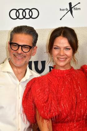 Rick Kavanian and Jessica Schwarz at the öThe Canoe of Manitou movie premiere on 12 08 2025 in Munich öThe Canoe of Manitou movie premiere in Munich
