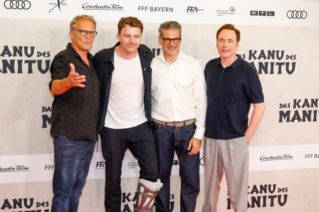 World premiere of Das Kanu des Manitu in Munich Munich, 12 8 2025 Christian Tramitz, Friedrich Mücke, Rick Kavanian and Michael Bully Herbig at the world premiere of Das Kanu des Manitu at the Mathäser Filmpalast in Munich Bavaria Copyright: xMatthiasxGränzdörferx