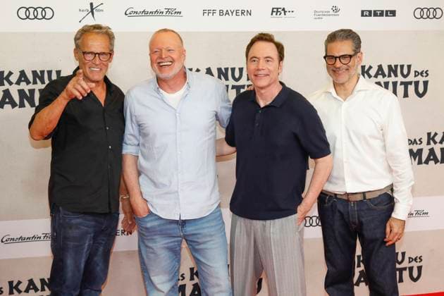 World premiere of Das Kanu des Manitu in Munich Munich, 12 8 2025 Christian Tramitz, Stefan Raab, Michael Bully Herbig and Rick Kavanian at the world premiere of Das Kanu des Manitu at the Mathäser Filmpalast in Munich Bavaria Copyright: xMatthiasxGränzdörferx