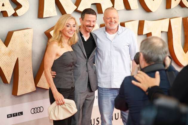 World premiere of Das Kanu des Manitu in Munich Munich, 12 8 2025 Stefan Raab, Oliver Berben and Inga Leschek at the world premiere of Das Kanu des Manitu at the Mathäser Filmpalast in Munich Bavaria Copyright: xMatthiasxGränzdörferx