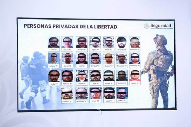 Mexico s security cabinet attend a press conference in Mexico City MEXICO CITY, MEXICO - AUGUST 13: An image of the 26 prisoners sent from Mexico to the United States is displayed during a press conference held by the Mexico s security cabinet, at the facilities of the Security Secretariat, in Mexico City, Mexico on August 13, 2025. Mexico s government has sent 26 high-ranking cartel figures to the United States on Tuesday in the latest major deal with the Trump administration. Daniel Cardenas Anadolu Mexico City Mexico. Editorial use only. Please get in touch for any other usage.  Copyright: x2025xAnadoluxDanielxCardenasx