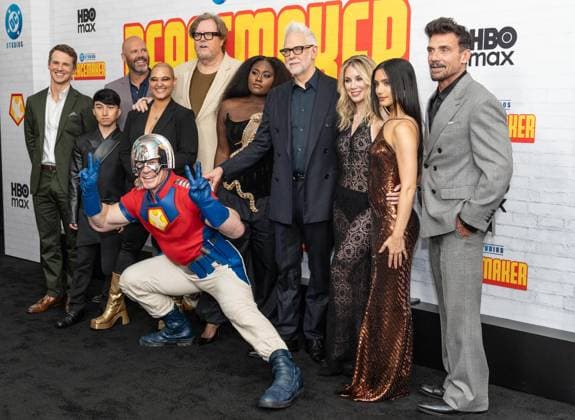 August 13, 2025, Bronx, New York, USA: Freddie Stroma, Nhut Le, David Denman, Anissa Matlock, Steve Agee, John Cena, Danielle Brooks, James Gunn, Jennifer Holland and Sol Rodriguez attend Premiere of HBO Max Peacemaker at AMC Lincoln Square in New York, NY on August 13, 2025. Bronx USA - ZUMAr339 20250813_znp_r339_139 Copyright: xLevxRadinx