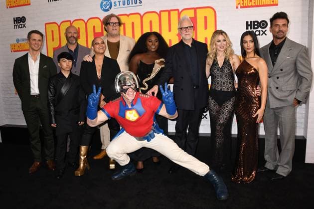 NEW YORK, NY- AUGUST 13: Freddie Stroma, David Denman, Nhut Le, Steve Agee, Anissa Matlock, Danielle Brooks, James Gunn, Jennifer Holland, John Cena, Sol Rodriguez and Frank Grillo at the HBO Max season 2 premiere of Peacemaker at AMC Cinemas on August 13, 2025 in New York City. Copyright: xMediaPunchx