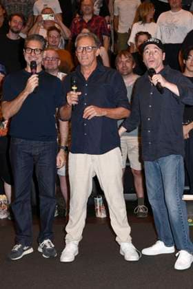 Rick Kavanian, Christian Tramitz and Michael Bully Herbig at the screening of the movie Das Kanu des Manitu at UCI Luxe East Side Gallery Berlin, 14 08 2025 Foto:xN.xKubelkax xFuturexImagex kanu_5806