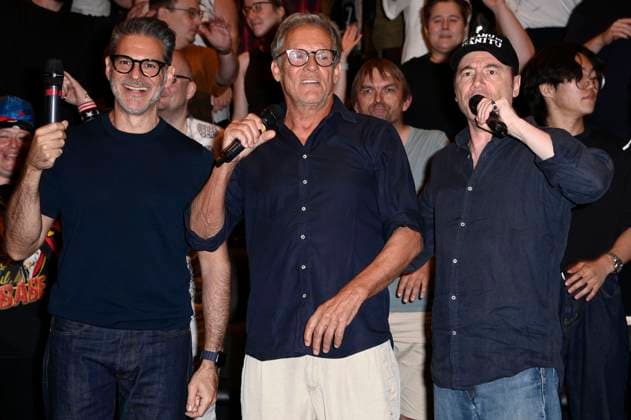 Rick Kavanian, Christian Tramitz and Michael Bully Herbig at the screening of the movie Das Kanu des Manitu at UCI Luxe East Side Gallery Berlin, 14 08 2025 Foto:xN.xKubelkax xFuturexImagex kanu_5808
