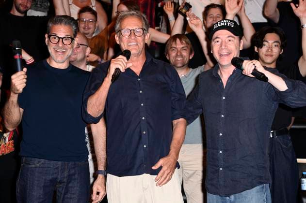 Rick Kavanian, Christian Tramitz and Michael Bully Herbig at the screening of the movie Das Kanu des Manitu at UCI Luxe East Side Gallery Berlin, 14 08 2025 Foto:xN.xKubelkax xFuturexImagex kanu_5809