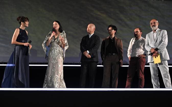 Locarno,Swiss Locarno Film Festival 2025 Photocall and red carper present Rosemead film Piazza Grande In the photo:Lucy Liu Career Achievement Award, Eric Lin director,producer,Lawrence Shou actor,Giona Nazzaro director artist Locarno film Festival  Copyright: xNickxZonnax xipa-agency.netx xNickxZonnax IPA_Agency_IPA62448066