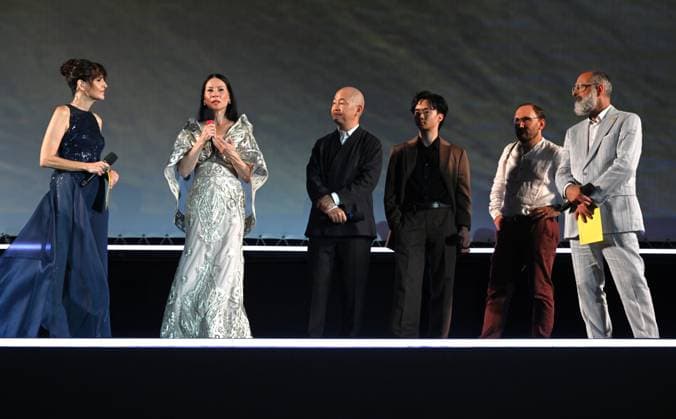 Locarno,Swiss Locarno Film Festival 2025 Photocall and red carper present Rosemead film Piazza Grande In the photo:Lucy Liu Career Achievement Award, Eric Lin director,producer,Lawrence Shou actor,Giona Nazzaro director artist Locarno film Festival  Copyright: xNickxZonnax xipa-agency.netx xNickxZonnax IPA_Agency_IPA62448072