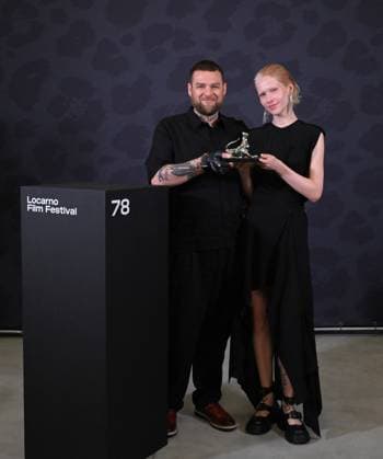 Locarno Film Festival - Award Ceremony Photocall Haryaimbro and Mahal Senkovtor posing with the Pardo d Oro Award during the 78th Locarno Film Festival on August 16, 2025 in Locarno, Switzerland. Photo by Nick Zonna IPA ABACAPRESS.COM Locarno Switzerland  Copyright: xZonnaxNick IPA ABACAx