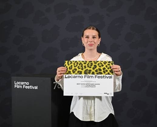 Locarno, Switzerland: Locarno, Swiss Locarno Film Festival 2025 Photocall Award Ceremony Locarno78 photocall with Locarno78 winners In the photo: Camille Surdez by L AVANT - POSTE 21 Swiss Best Hope Award Locarno Switzerland  - ZUMAp169 20250816_zea_p169_245 Copyright: xNickxZonnax