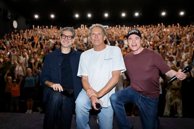 Die Schauspieler Rick Kavanian, Christian Tramitz und Michael Bully Herbig bei der Kino-Tour zu ihrem neuen Film Das Kanu des Manitu im Cineplex Kino. Leverkusen, 18.08.2025 NRW Deutschland *** Actors Rick Kavanian, Christian Tramitz and Michael Bully Herbig on the cinema tour for their new film Das Kanu des Manitu at Cineplex Kino Leverkusen, 18 08 2025 NRW Germany Copyright: xChristophxHardtx