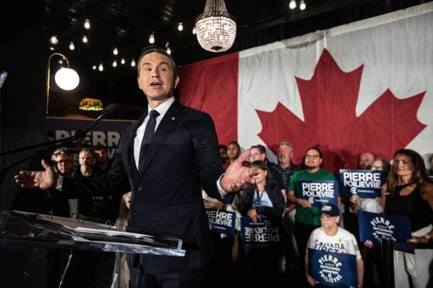 August 18, 2025, Camrose, Ab, CANADA: p>Conservative Party Leader Pierre Poilievre celebrates the win during the Battle River-Crowfoot byelection in Camrose, Alta., Monday, Aug. 18, 2025. Camrose CANADA  - ZUMAc35_ 20250818_zaf_c35_125 Copyright: xJasonxFransonx