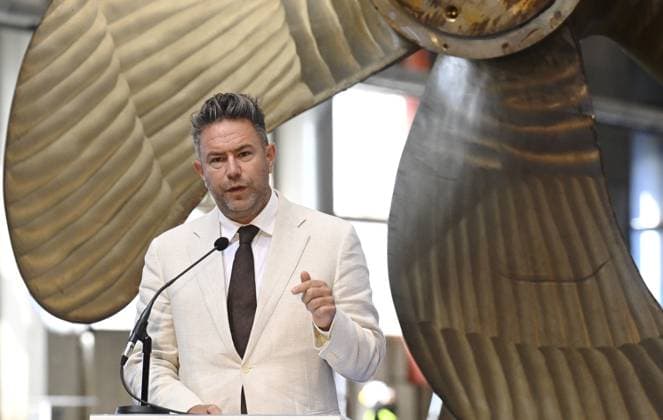 CEO of Inocea Group, Alex Vicefield speaks during a steel cutting ceremony for the beginning of construction of the Polar Max Icebreaker in Helsinki Shipyard in Helsinki, Finland on August 20, 2025. Polar Max is the first newbuild project at the Helsinki Shipyard under Canadian-owned Davie s ownership. Project will be carried out in collaboration between Finnish and Canadian maritime industry experts and the finished vessel is scheduled to be delivered to the Canadian government by 2030. The project is aligned with the principles of the Icebreaker Collaboration Effort ( ICE Pact ) between Finland, the United States and Canada. Helsinki Finland  Copyright: xMarkkuxUlanderx LKFTJK20250820132434OGAZ