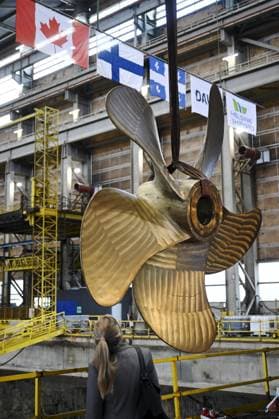 Ship s propeller is seen during a steel cutting ceremony for the beginning of construction of the Polar Max Icebreaker in Helsinki Shipyard in Helsinki, Finland on August 20, 2025. Polar Max is the first newbuild project at the Helsinki Shipyard under Canadian-owned Davie s ownership. Project will be carried out in collaboration between Finnish and Canadian maritime industry experts and the finished vessel is scheduled to be delivered to the Canadian government by 2030. The project is aligned with the principles of the Icebreaker Collaboration Effort ( ICE Pact ) between Finland, the United States and Canada. Helsinki Finland  Copyright: xMarkkuxUlanderx LKFTJK20250820133400ACCQ