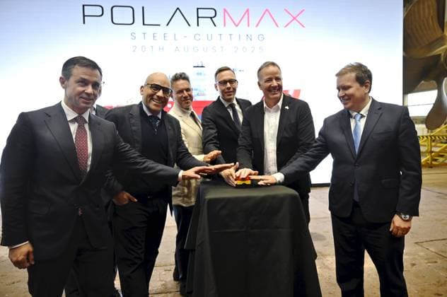 Canada s and Finland s representatives during a steel cutting ceremony for the beginning of construction of the Polar Max Icebreaker in Helsinki Shipyard in Helsinki, Finland on August 20, 2025. Polar Max is the first newbuild project at the Helsinki Shipyard under Canadian-owned Davie s ownership. Project will be carried out in collaboration between Finnish and Canadian maritime industry experts and the finished vessel is scheduled to be delivered to the Canadian government by 2030. The project is aligned with the principles of the Icebreaker Collaboration Effort ( ICE Pact ) between Finland, the United States and Canada. Helsinki Finland  Copyright: xMarkkuxUlanderx LKFTJK20250820135953APBQ