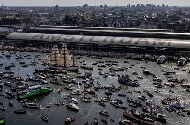 AMSTERDAM Tall ships during the Sail-In Parade seen from the A DAM Tower. The boat parade marks the opening of the ninth edition of SAIL2025. ANP KOEN VAN WEEL netherlands out - belgium out  Copyright: xx x533735621x originalFilename: 533735621.jpg