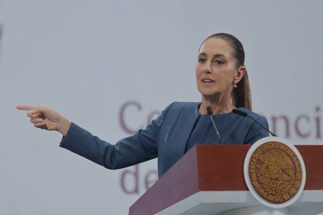 Mexico™s President Claudia Sheinbaum Holds Briefing Mexico s President Claudia Sheinbaum Pardo, speaks during a news conference about the derailment of the Maya train while attempting a track change at Izamal station in the state of Yucatan at National Palace. on August 20, 2025 in Mexico City, Mexico. (Photo by Carlos Santiago Eyepix Group) Copyright: xCarlosxSantiago xEyepixxGroupx CS_20082025_165956