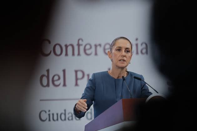 Mexico™s President Claudia Sheinbaum Holds Briefing Mexico s President Claudia Sheinbaum Pardo, speaks during a news conference about the derailment of the Maya train while attempting a track change at Izamal station in the state of Yucatan at National Palace. on August 20, 2025 in Mexico City, Mexico. (Photo by Carlos Santiago Eyepix Group) Copyright: xCarlosxSantiago xEyepixxGroupx CS_20082025_165941