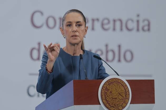 Mexico™s President Claudia Sheinbaum Holds Briefing Mexico s President Claudia Sheinbaum Pardo, speaks during a news conference about the derailment of the Maya train while attempting a track change at Izamal station in the state of Yucatan at National Palace. on August 20, 2025 in Mexico City, Mexico. (Photo by Carlos Santiago Eyepix Group) Copyright: xCarlosxSantiago xEyepixxGroupx CS_20082025_165952