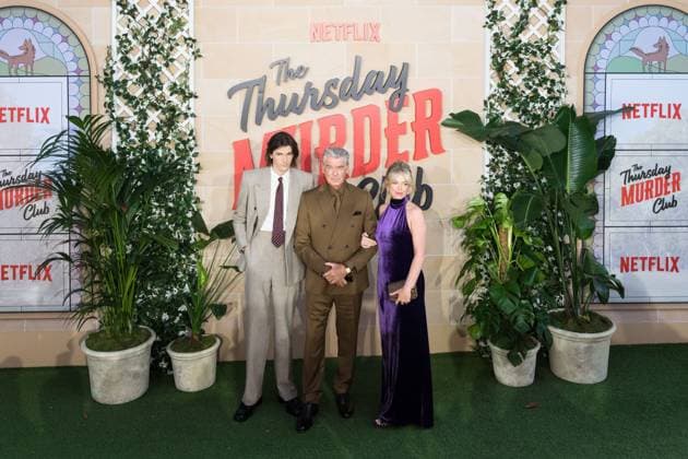 The Thursday Murder Club UK Premiere in London LONDON, UNITED KINGDOM - AUGUST 21: Pierce Brosnan (C), Dylan Brosnan (L) and Isabella Smith (R) attend the UK premiere of The Thursday Murder Club in Leicester Square Gardens in London, United Kingdom on August 21, 2025. Wiktor Szymanowicz Anadolu London United Kingdom. Editorial use only. Please get in touch for any other usage.  Copyright: x2025xAnadoluxWiktorxSzymanowiczx
