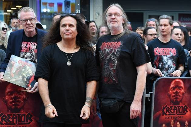 German premiere of Kreator Hate Hope on 21 08 2025 at the Lichtburg in Essen Singer and guitarist Miland Mille Petrozza and drummer Jürgen Ventor Reil at the German premiere of the movie Kreator Hate Hope on 21 08 2025 at the Lichtburg in Essen xRx