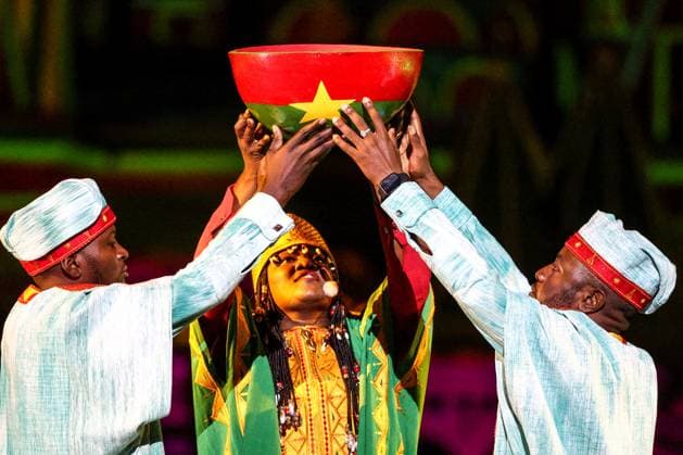 RUSSIA, MOSCOW - AUGUST 22, 2025: The Presidential Orchestra of Burkina Faso perform during the opening ceremony of the 17th Spasskaya Tower International Military Music Festival in Red Square. Sergei Bulkin TASS  83326819