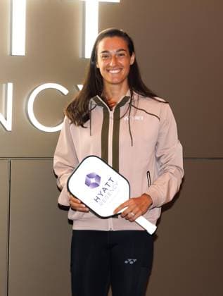 August 21, 2025, New York, Ny, United States: Caroline Garcia attends the US Open Season Pickelball with a Pro Pop-Up Court Held at Hyatt Regency Times Square s Porte Cochere in New York. Zuma Press August 21, 2025 New York United States - ZUMAp281 20250821_zea_p281_017 Copyright: xPhotoxImagexPressx