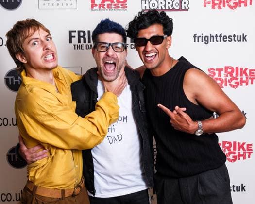 World Premiere of Appofeniacs on Friday 22 August 2025 (L-R) Aaron Holliday, Chris Marrs Piliero and Amogh Kapoor seen at the World Premiere of Appofeniacs during Frightfest 2025 at ODEON LUXE Leicester Square, London on Friday 22 August 2025., Credit:Julie Edwards Avalon  Copyright: xJuliexEdwardsx xAvalonx 1030704806