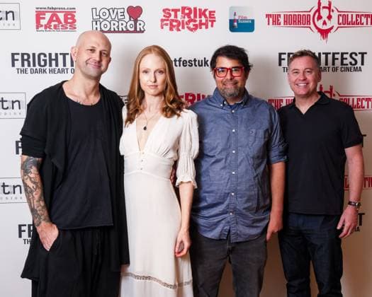World Premiere of Blood Shine on Saturday 23 August 2025 (L-R) Justin Brooks, Emily Bennett, Zeus Kontoyannis and G-Riley Mills seen at the World Premiere of Blood Shine during Frightfest 2025 at ODEON LUXE Leicester Square, London on Saturday 23 August 2025., Credit:Julie Edwards Avalon  Copyright: xJuliexEdwardsx xAvalonx 1030836442