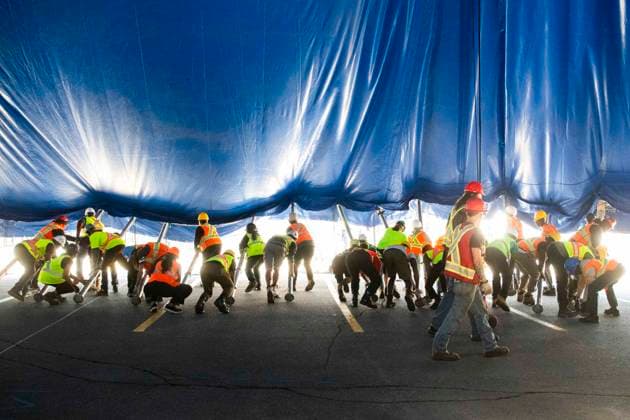 August 23, 2025, Calgary, Canada: Cirque du Soleil raised its iconic big top in Calgary for the upcoming production of ECHO. The tent was erected ahead of the showÃ¢â‚¬â ¢s Canadian premiere, which runs from August 30 through October 19, 2025. The production blends acrobatics, design, and storytelling, marking CirqueÃ¢â‚¬â ¢s return to Calgary with its newest touring show. Calgary Canada - ZUMAr123 20250823_zap_r123_007 Copyright: xBadenxRothx